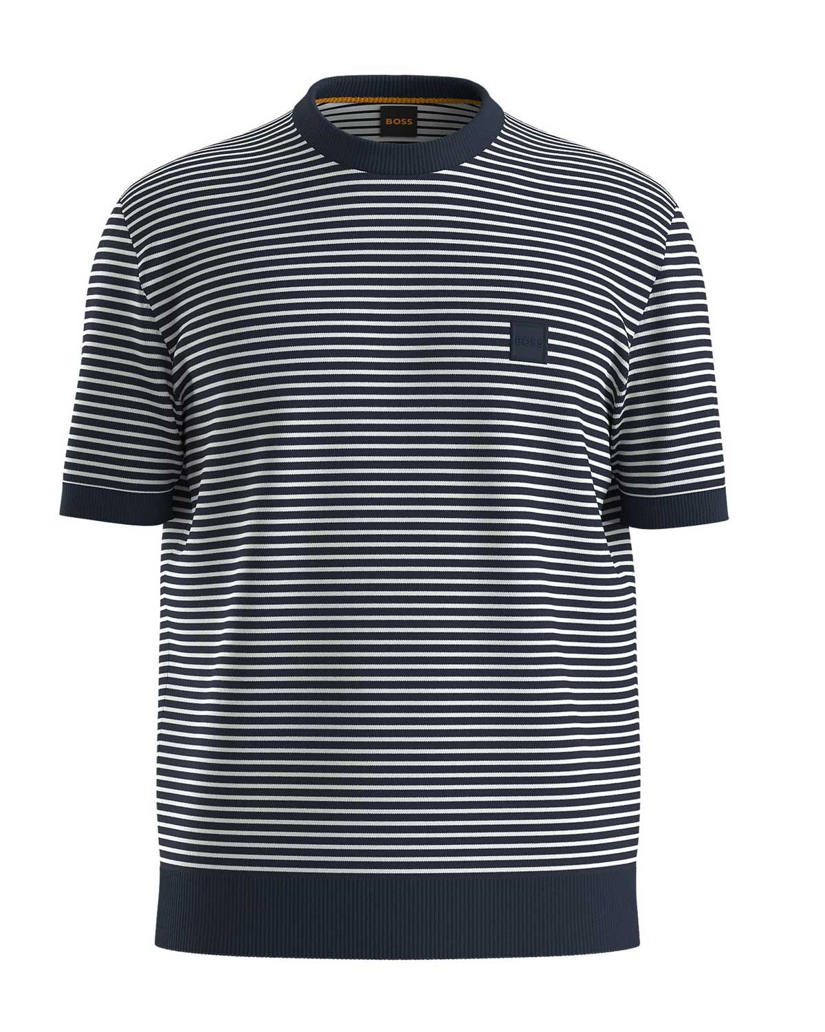 Luxe streept-shirt van Hugo Boss in blauw-wit, met relaxed fit en logopatch.