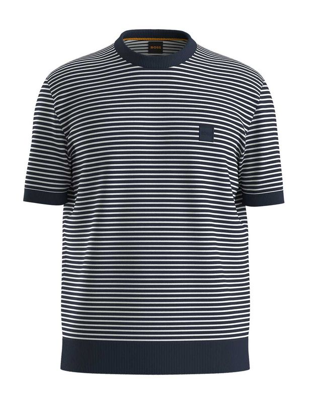 Luxe streept-shirt van Hugo Boss in blauw-wit, met relaxed fit en logopatch.