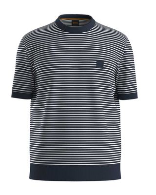 Luxe streept-shirt van Hugo Boss in blauw-wit, met relaxed fit en logopatch.