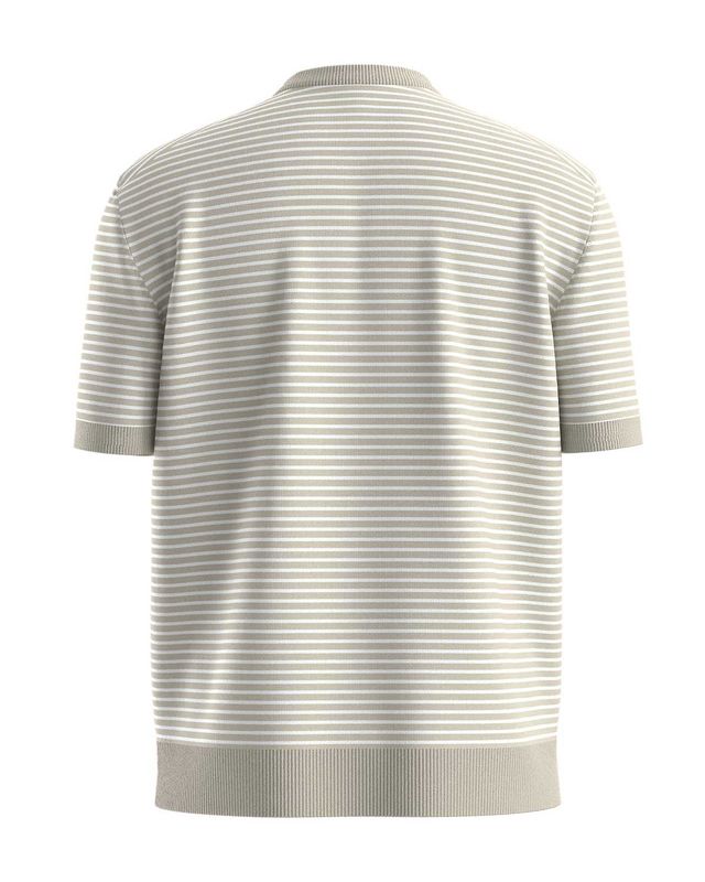 Luxe streept-shirt van Hugo Boss in beige-Off-white, met logopatch en ontspannen pasvorm achteraanzicht.