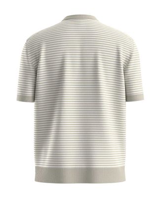 Luxe streept-shirt van Hugo Boss in beige-Off-white, met logopatch en ontspannen pasvorm achteraanzicht.