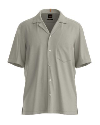 Licht beige Hugo Boss Rayer_M shirt met camp collar en borstzak, regular fit.