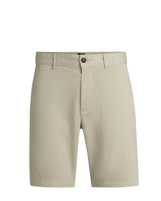 Beige slim fit chino-short van Hugo Boss met stretch en duurzame katoenmix.