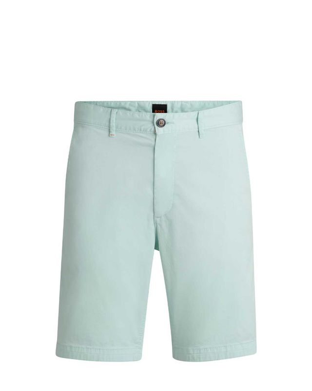 Slim fit chino-bermuda van Hugo Boss in lichtgroen stretchkatoen.