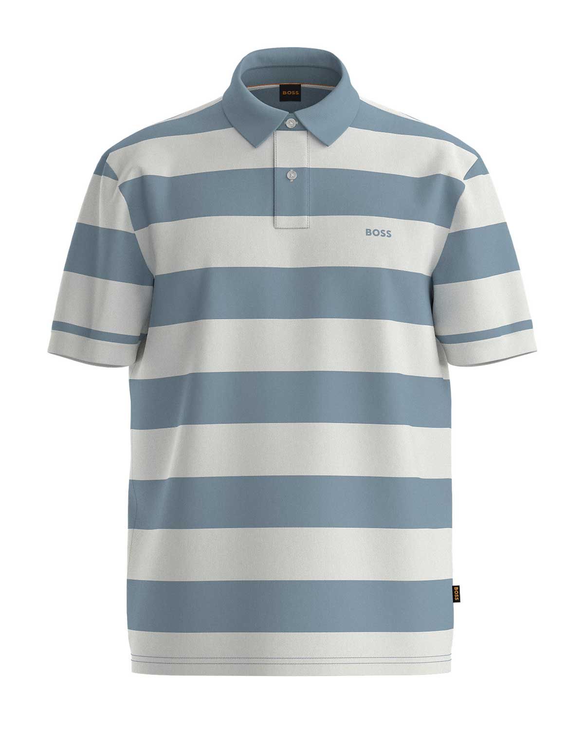 Lichtblauw-wit gestreepte polo van Hugo Boss met relaxed fit en duurzaam katoen.