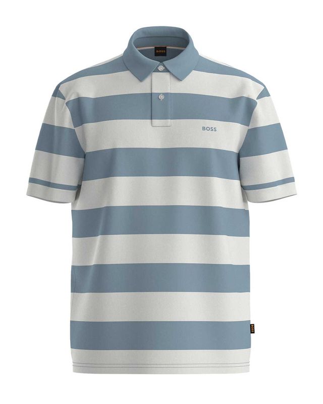 Lichtblauw-wit gestreepte polo van Hugo Boss met relaxed fit en duurzaam katoen.