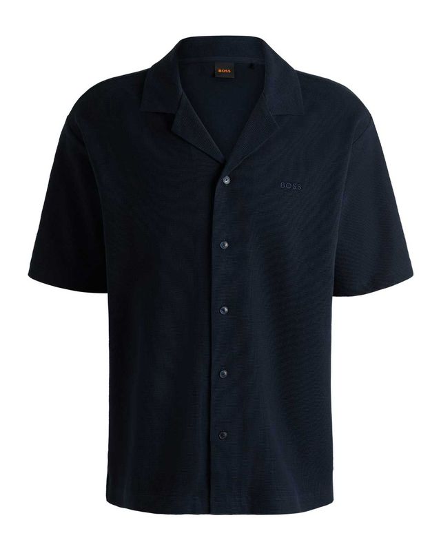 Hugo Boss donkerblauw relaxed-fit wafelstructuur zomershirt 50536745-404 met korte mouw