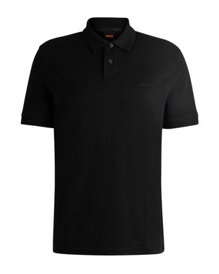 Zwarte BOSS polo met contrasterende boorddetails en borstlogo, artikelnummer 50520109-001