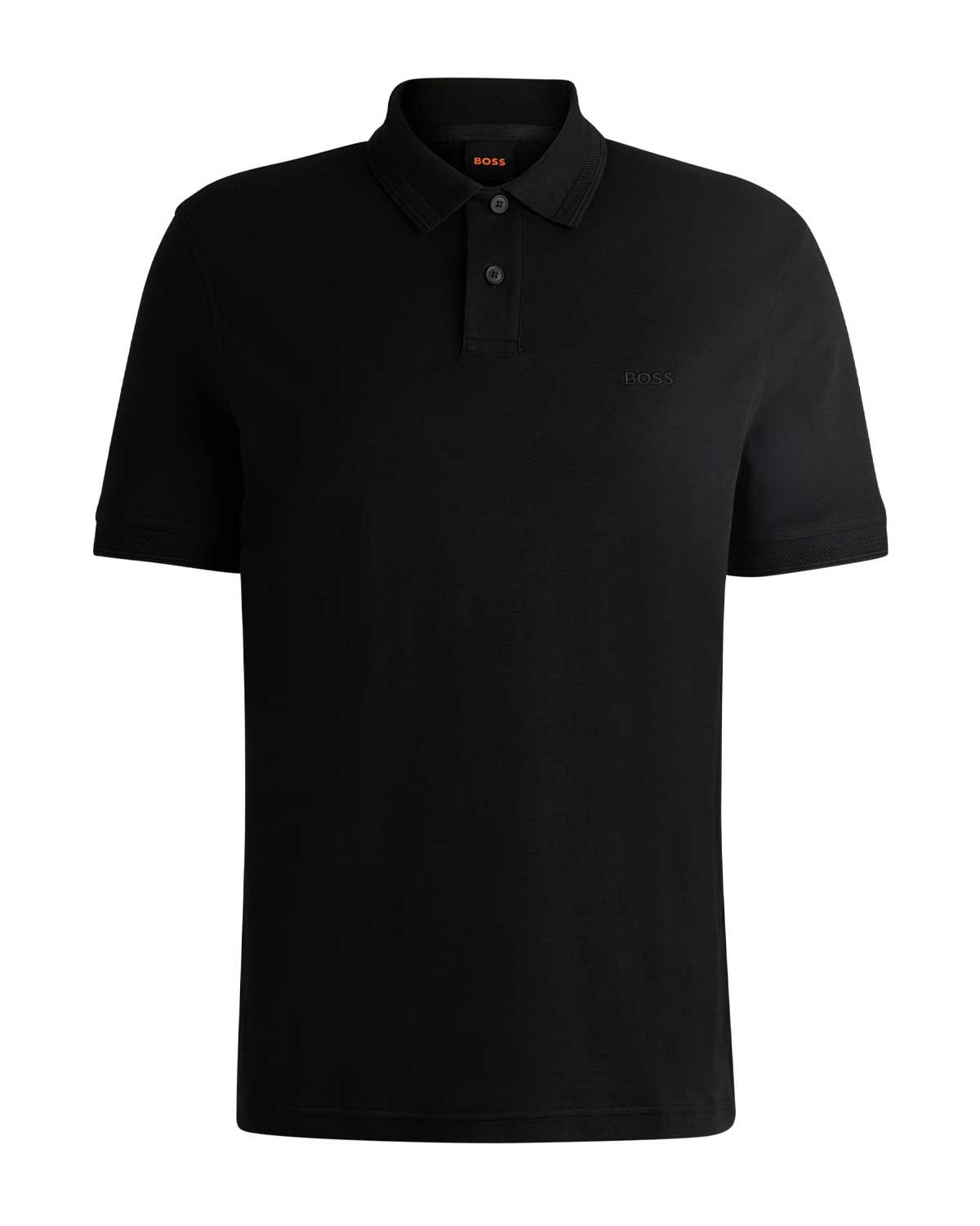 Donkerblauwe BOSS polo met ingeweven kraagdetails en borstlogo, artikelnummer 50520109-404