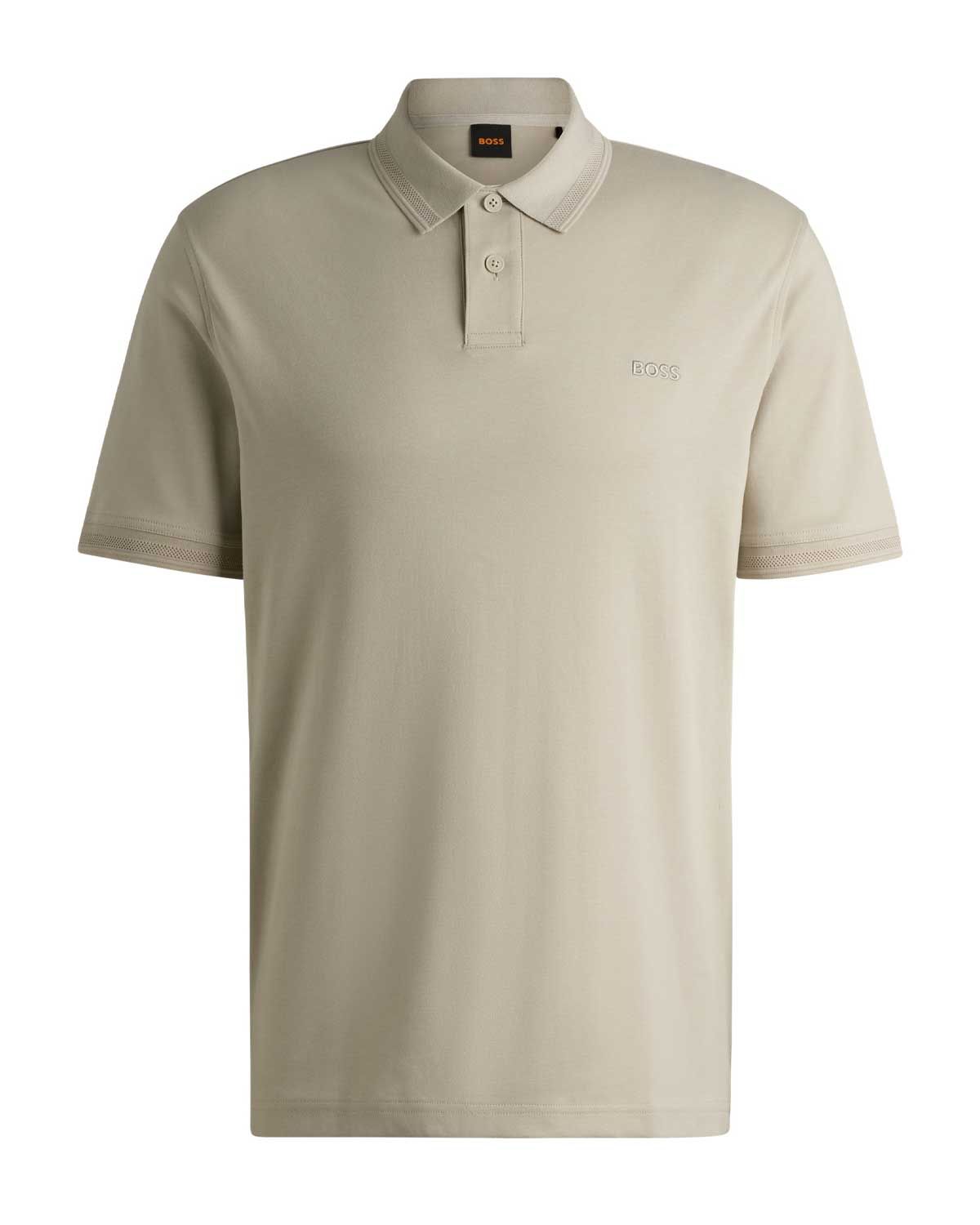 Licht beige HUGO BOSS polo met designkraag en subtiel logo, artikelnummer 50520109-271