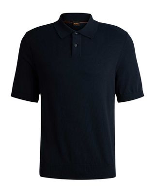 Donkerblauwe Hugo Boss polo 50514223 met korte mouw en gebreide structuur