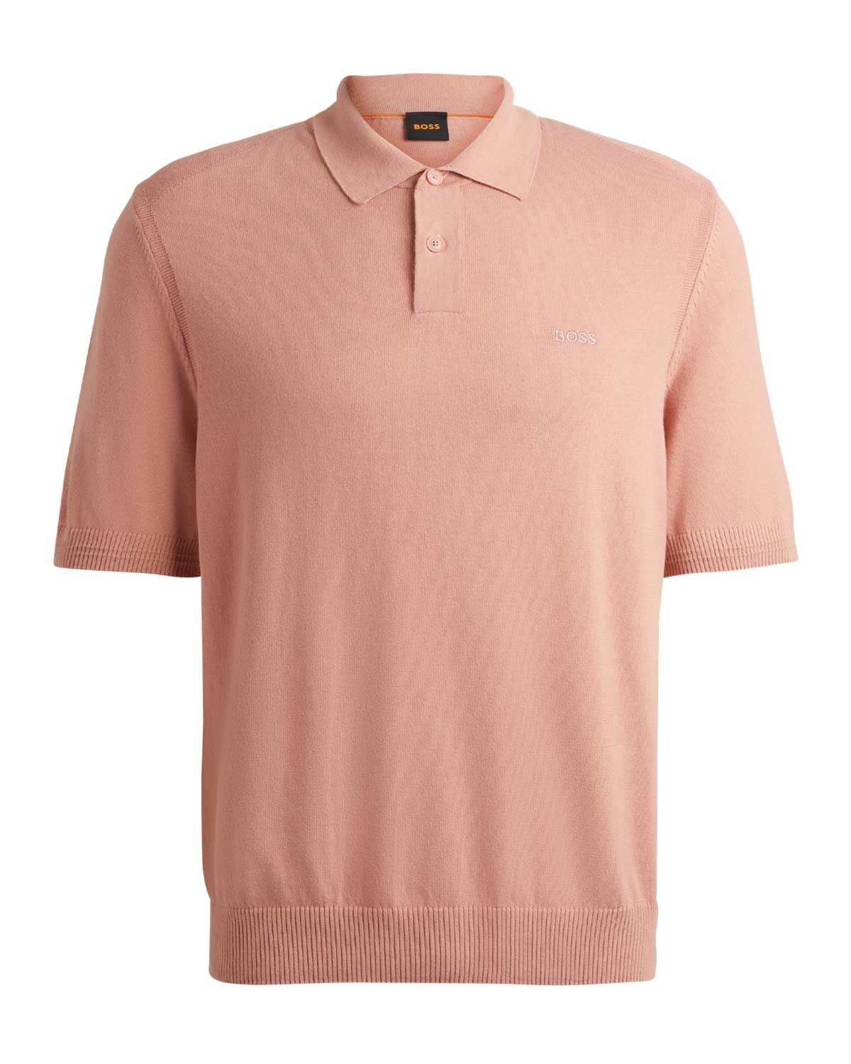 Roze Hugo Boss polo 50514223 met korte mouw en gebreide structuur

