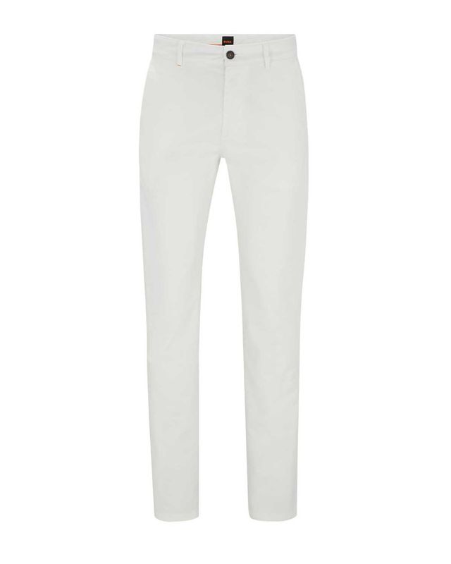 Witte Hugo Boss chino 50510933 in slim fit van stretch-katoen satin