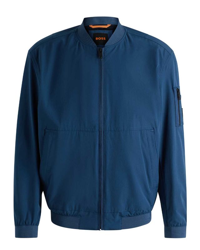 Middenblauw Hugo Boss bomberjack 50737058 van stretch crinkle softshell