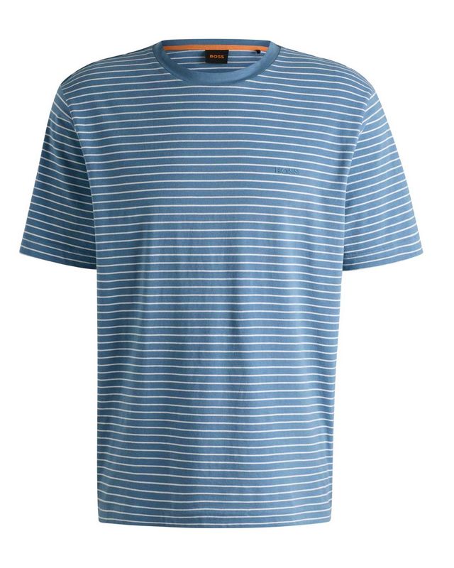 Middenblauw Hugo Boss T-shirt 50499334 met witte streep in relaxed fit

