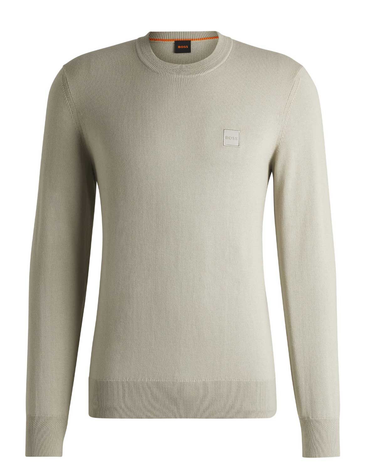Beige Hugo Boss pullover 50527583 van katoen-kasjmier met logo patch