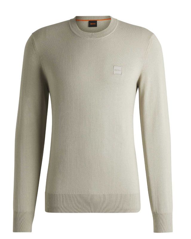 Beige Hugo Boss pullover 50527583 van katoen-kasjmier met logo patch