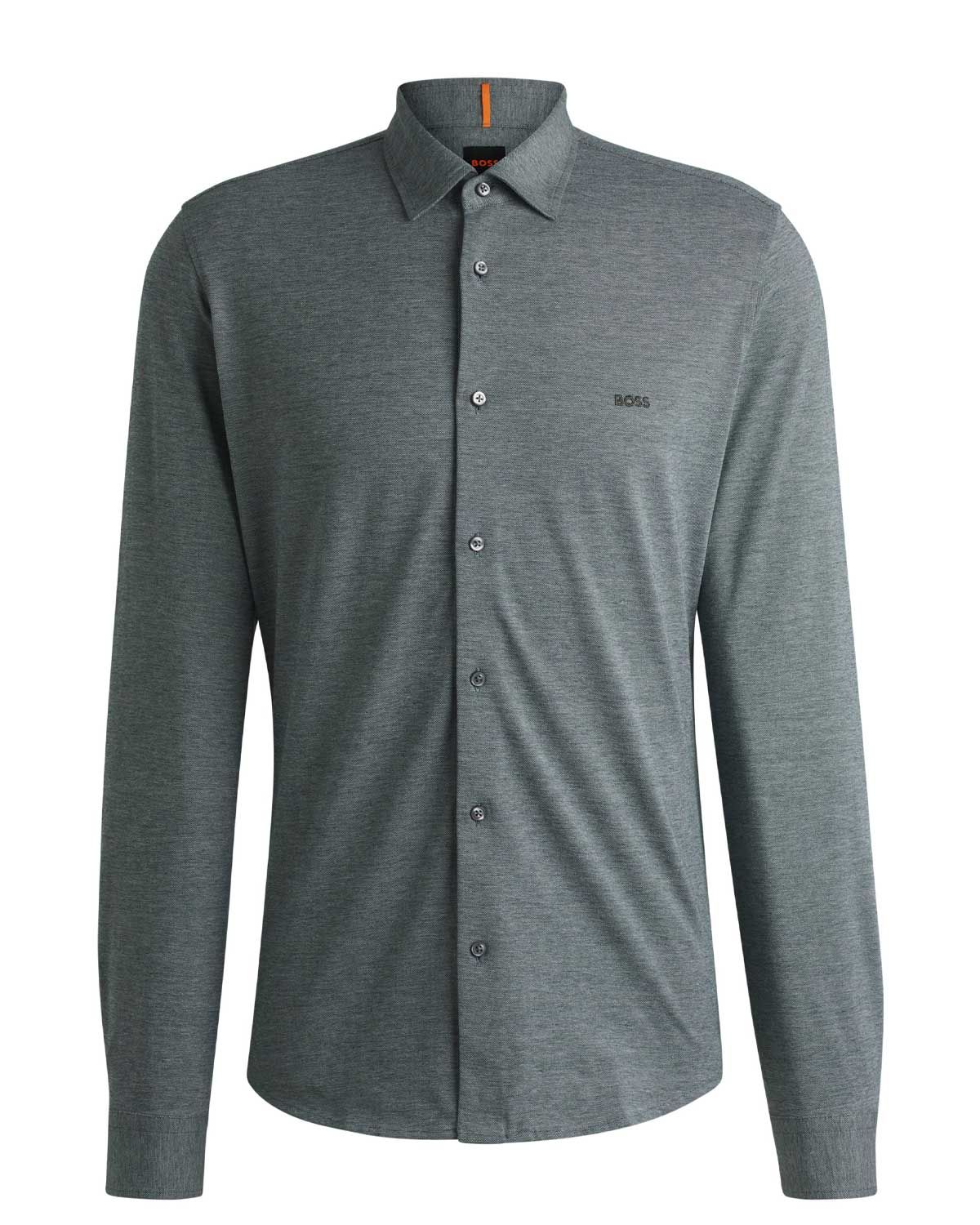 Vooraanzicht van donkergroen Hugo Boss jersey overhemd 50519748 in slim fit