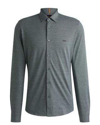 Vooraanzicht van donkergroen Hugo Boss jersey overhemd 50519748 in slim fit