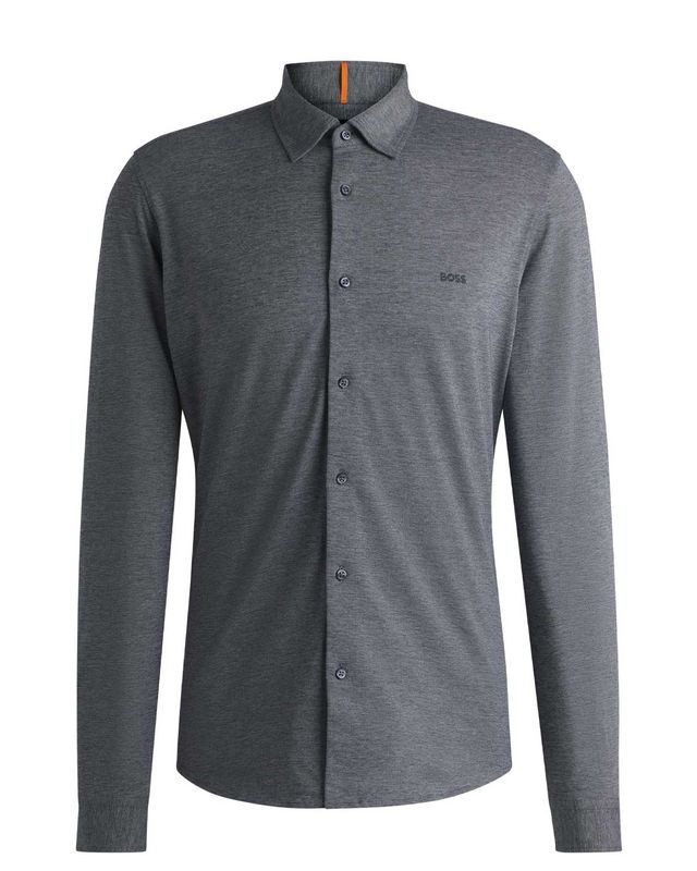 Donkerblauw Hugo Boss jersey overhemd 50519748 in slim fit van melange piqué