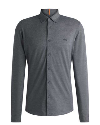 Donkerblauw Hugo Boss jersey overhemd 50519748 in slim fit van melange piqué