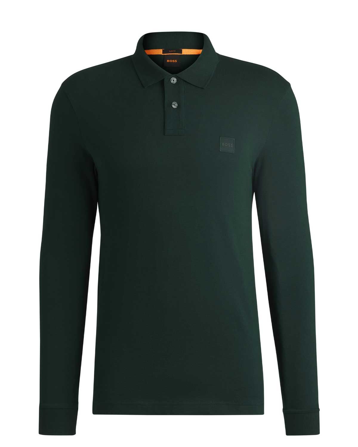 Groene Hugo Boss Passerby polo met lange mouw en ton-sur-ton logopatch

