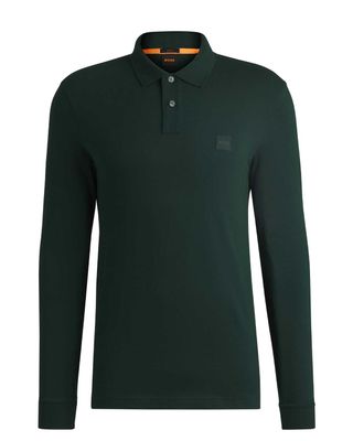 Groene Hugo Boss Passerby polo met lange mouw en ton-sur-ton logopatch

