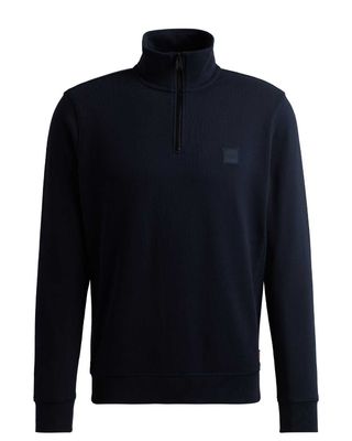 Donkerblauwe Hugo Boss Zetrust pullover met halve rits en opstaande kraag