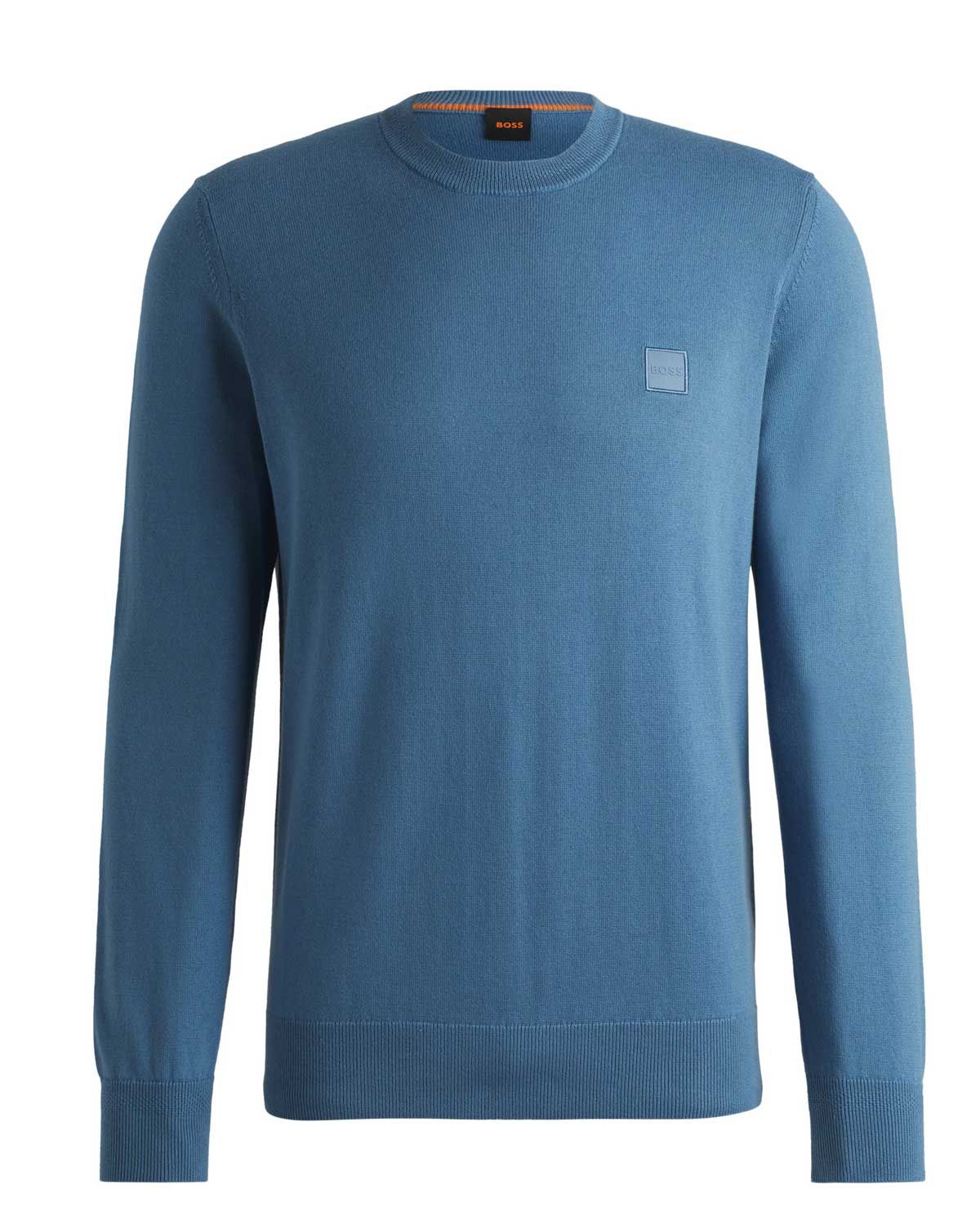 Gele Hugo Boss Kanovano pullover met ronde hals en zachte katoen-kasjmiermix