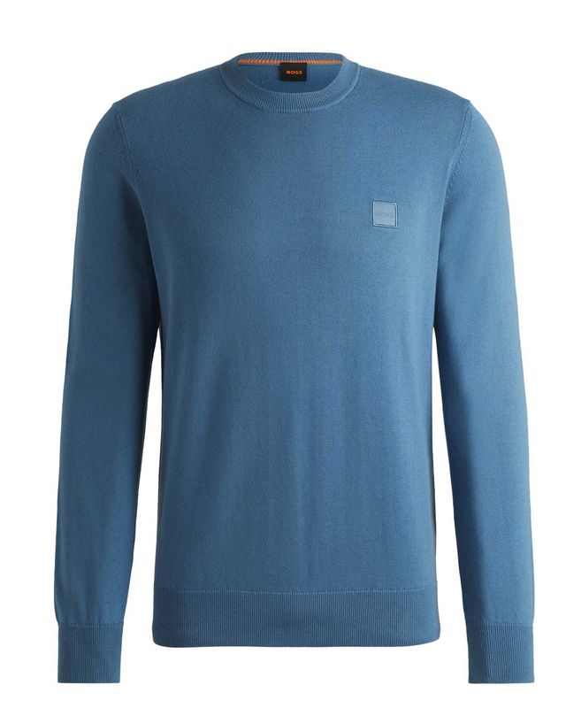 Gele Hugo Boss Kanovano pullover met ronde hals en zachte katoen-kasjmiermix