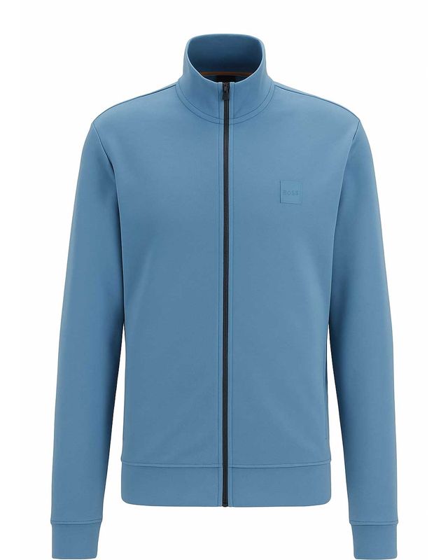 Middenblauw vest van Hugo Boss met rits en logobadge, model Zestart