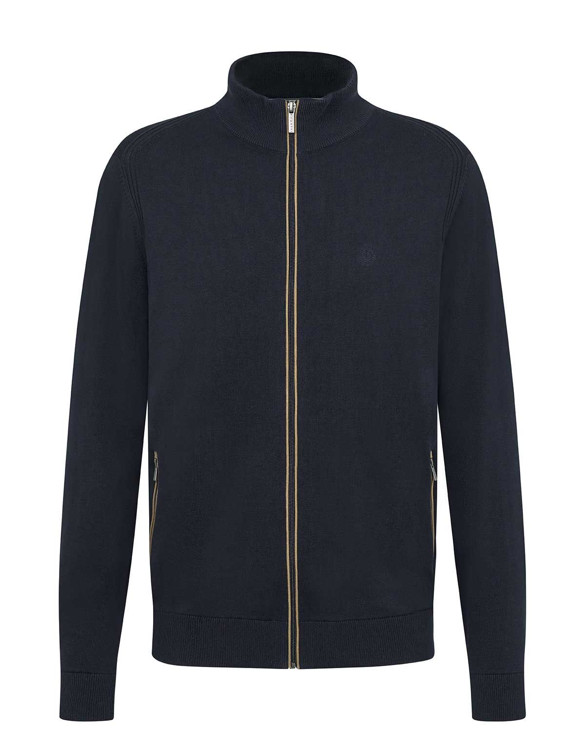Donkerblauw vest van Bugatti met beige accenten en ritssluiting, model 7600-75510C-390