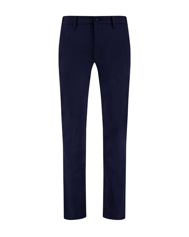 Vooraanzicht van de Berwich Morello lange broek in navy met regular fit