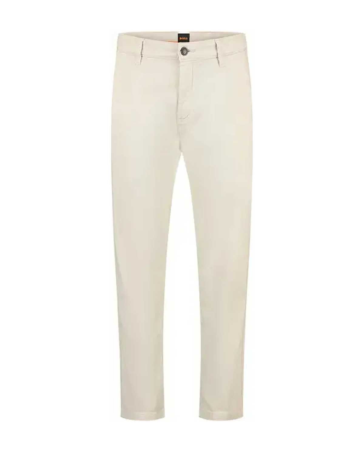Beige chino van Hugo Boss in cavalry twill katoen met stretch en tapered fit

