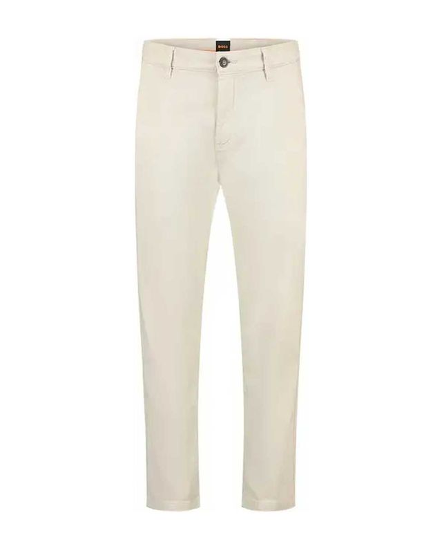 Beige chino van Hugo Boss in cavalry twill katoen met stretch en tapered fit

