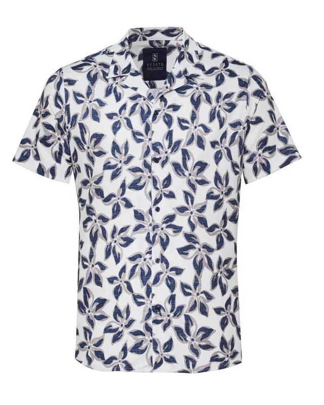 Desoto resortshirt met korte mouwen en blauwe bloemenprint in zachte jersey katoen

