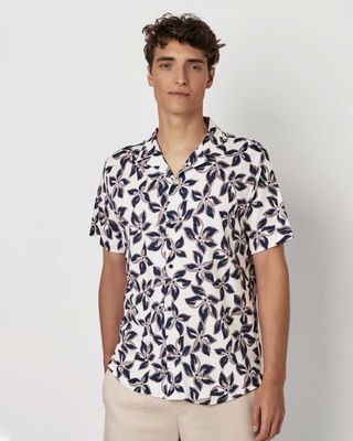 Desoto resortshirt met korte mouwen en blauwe bloemenprint in zachte jersey katoen voorbeeld

