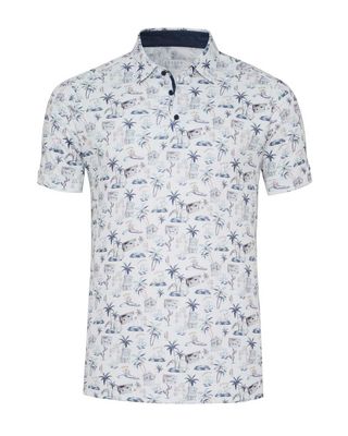 Witte Desoto jersey polo met Hawaii-print, Kent-kraag en raglanmouwen