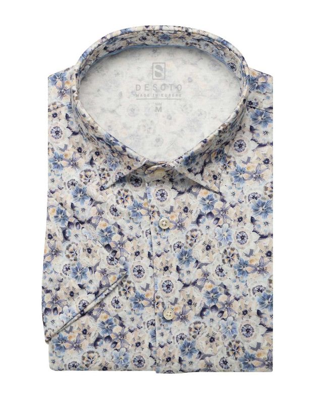 Desoto overhemd 81132-3 in kleur 189 met blauwe bloemenprint en jersey stretchstof

