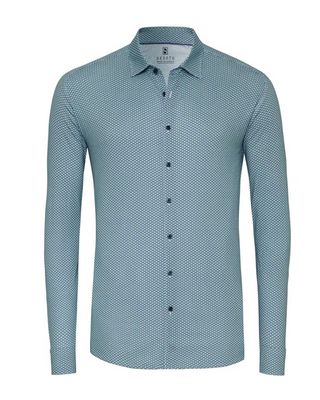 DESOTO jersey overhemd 82232-3 623 met geometrisch blauw-groen motief en Kent boord


