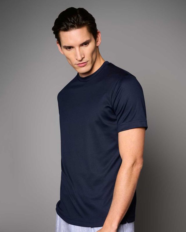 Donkerblauw DESOTO Luxury T-shirt met ronde hals en rechte pasvorm, model 71571-30 506 model