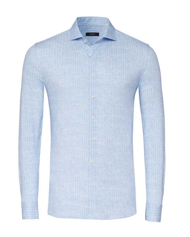 DESOTO jersey overhemd 82108-30 535 in blauw gemêleerde stof met Cutaway boord en mother-of-pearl knopen
