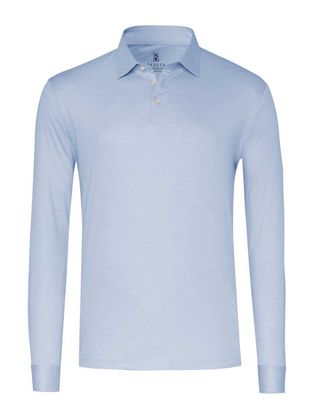 Lichtblauwe Desoto jersey polo met lange mouw en Kent boord