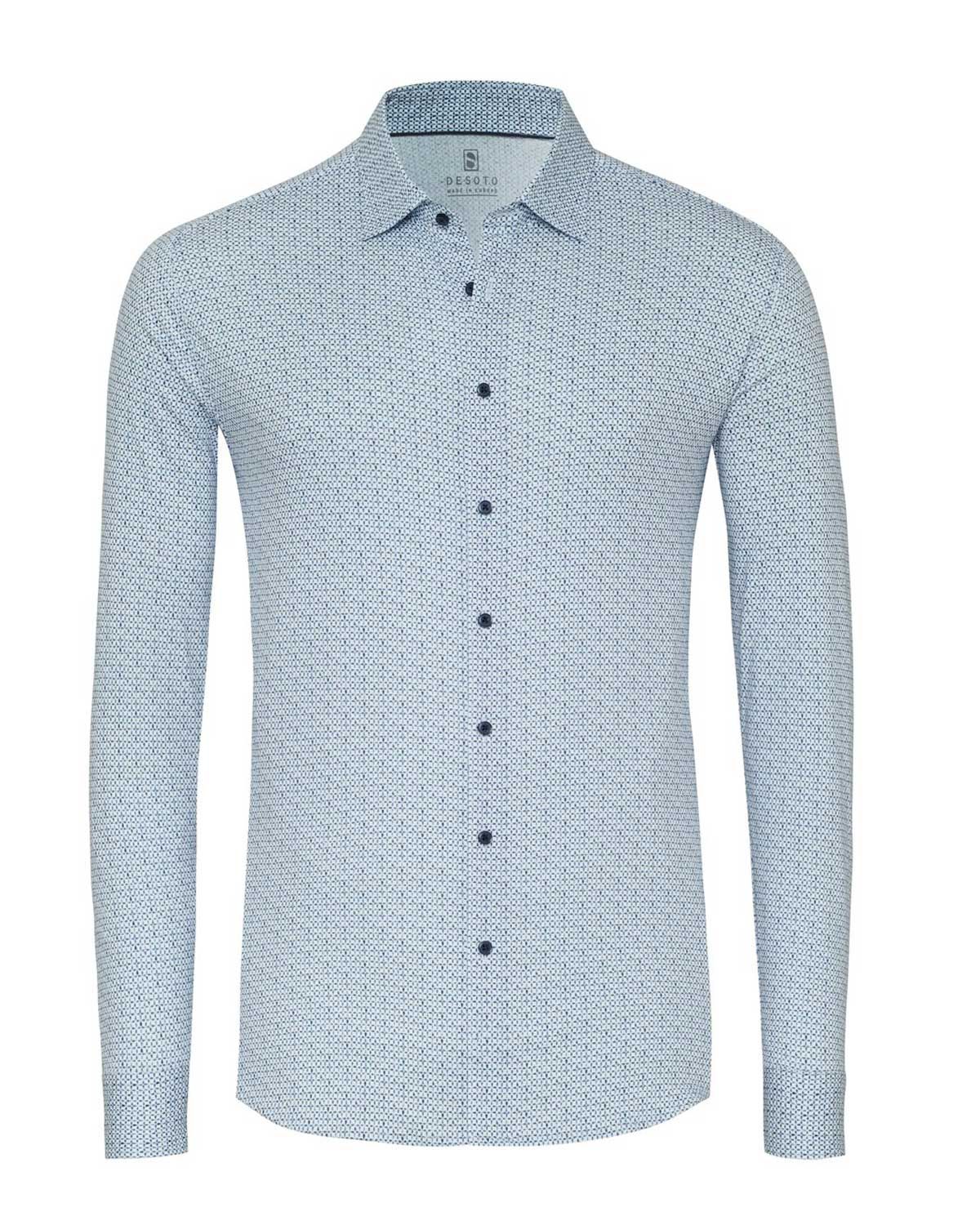 Desoto herenoverhemd lange mouw met subtiel blauw grafisch dessin, non-iron jersey