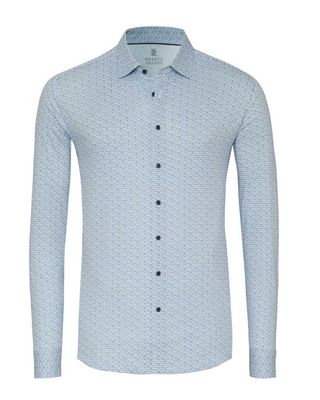 Desoto herenoverhemd lange mouw met subtiel blauw grafisch dessin, non-iron jersey