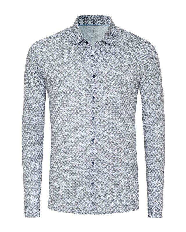 Desoto jersey herenoverhemd met lange mouw en blauw grafisch bloemenpatroon