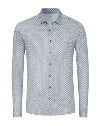 Desoto jersey herenoverhemd met lange mouw en blauw grafisch bloemenpatroon