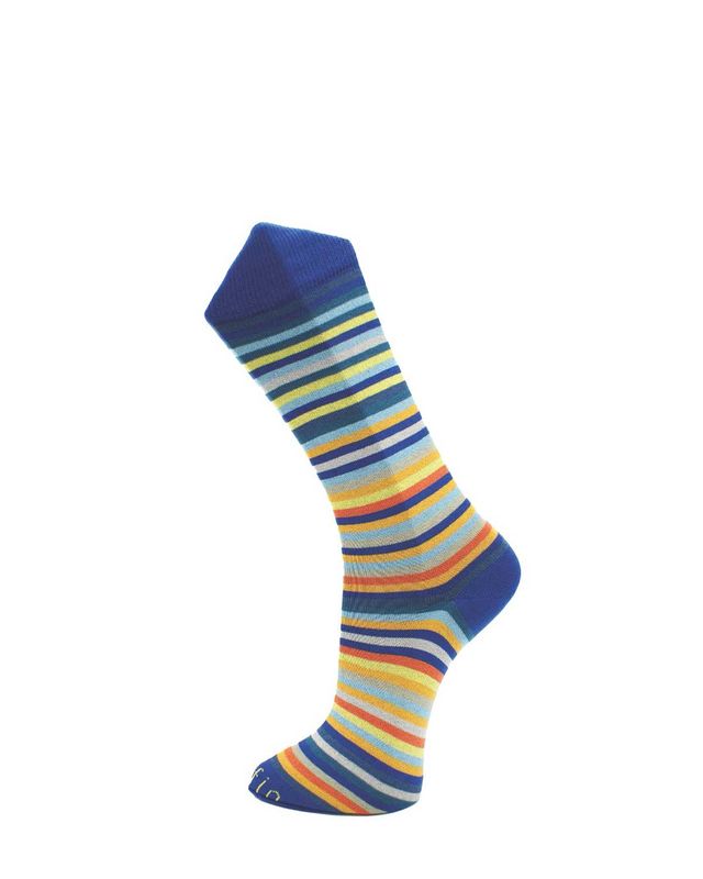 Effio Scully herensokken met kleurrijke strepen in blauw, oranje, geel en zand – model 24205