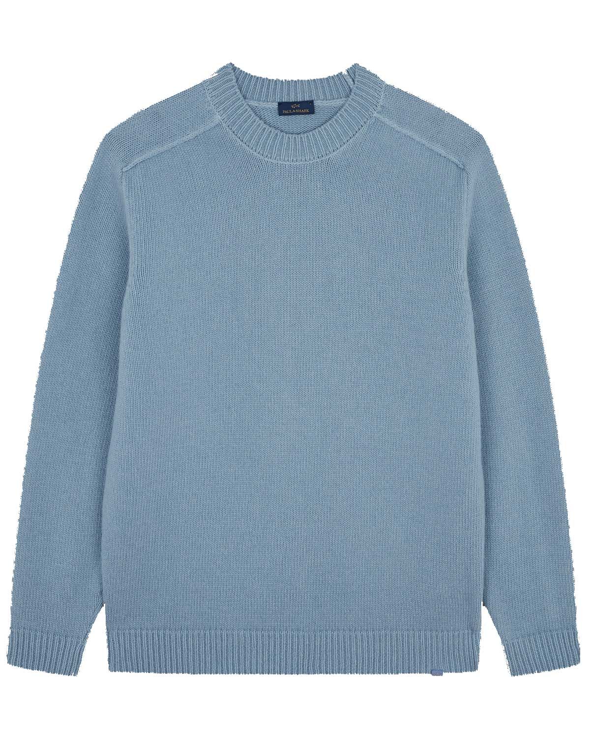 Blauwe Paul &amp; Shark pullover van wolmix, model 14311027-663, met ronde hals en fijne structuur


