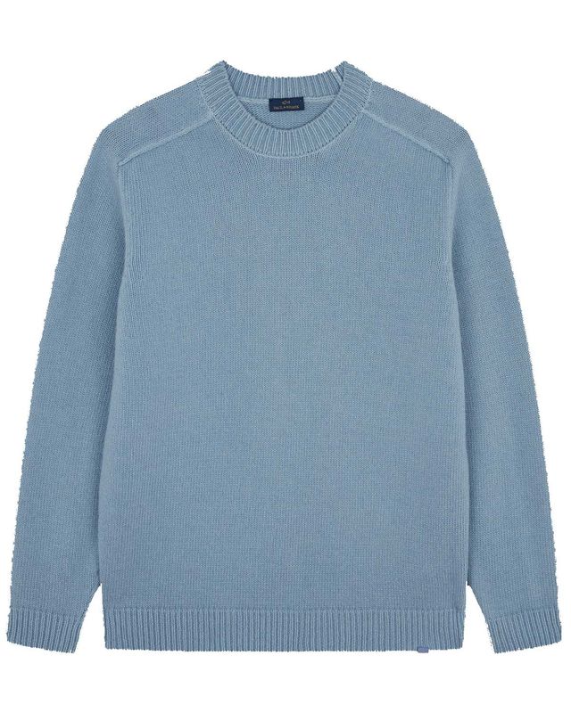 Blauwe Paul &amp; Shark pullover van wolmix, model 14311027-663, met ronde hals en fijne structuur

